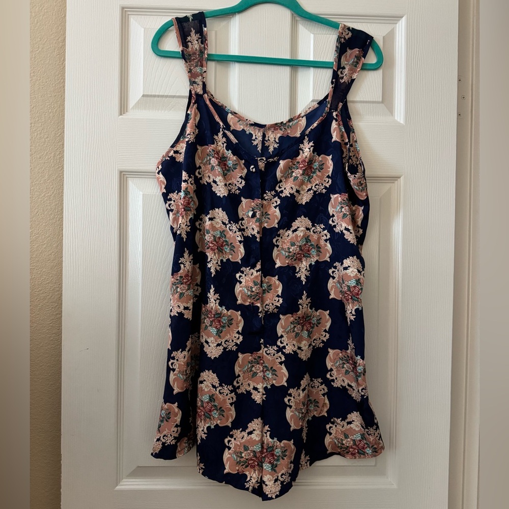 Floral One-Piece Shortie P.J. In Navy By J.O. Intimates